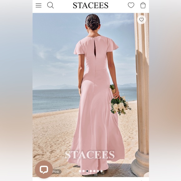 Stacees Sheath V Neck Short Sleeve Floor-Length Stretch Satin Bridesmaid Dress - Picture 2 of 2